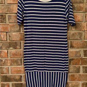 LuLaRoe Navy and White Striped Midi Dress